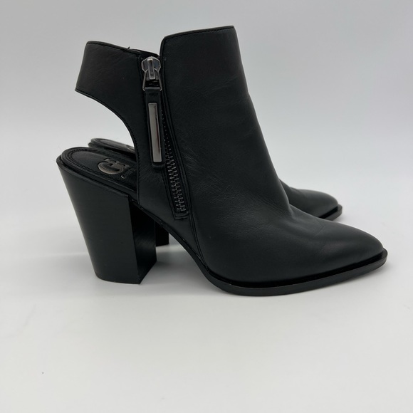 Giani Bini Black Leather Ankle Booties Heels Women’s Size 6 Cutout Zip Chic - Picture 2 of 16